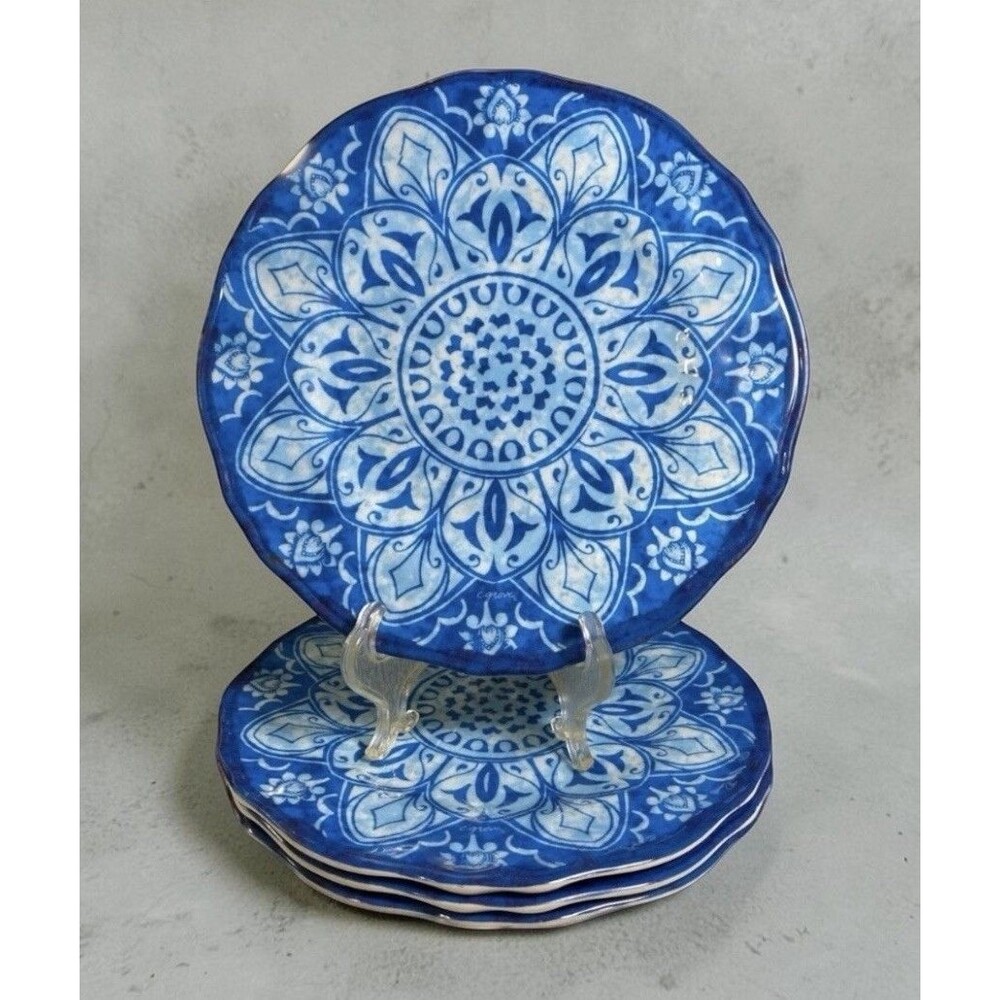 Citrus Grove Cobalt Blue Floral Melamine Plates 9 1/8” Set of 4 Scalloped